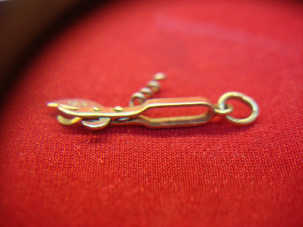 Vintage 14K Yellow Gold Art Deco Can Opener/Corkscrew Charm - Unique & Charming