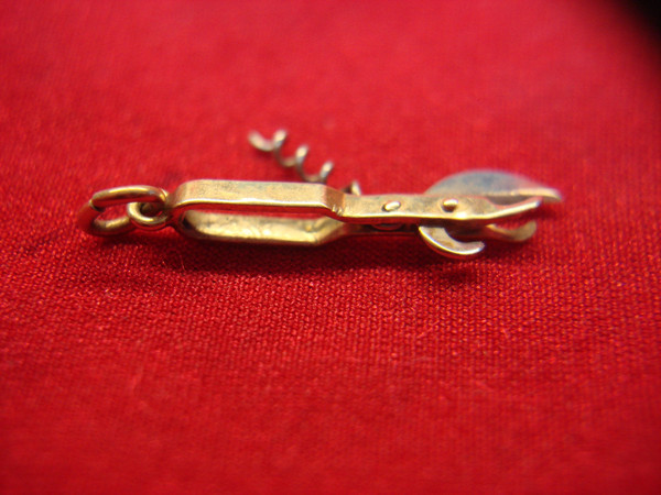 Vintage 14K Yellow Gold Art Deco Can Opener/Corkscrew Charm - Unique & Charming