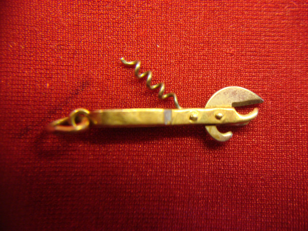 Vintage 14K Yellow Gold Art Deco Can Opener/Corkscrew Charm - Unique & Charming
