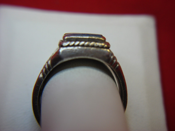 Vintage Native American Sterling Silver Ring with Lapis, Onyx & Coral Inlay (Size 12)