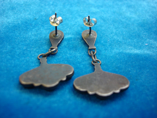 Vintage Zuni Silver & Turquoise Dangle Earrings - 1 3/8