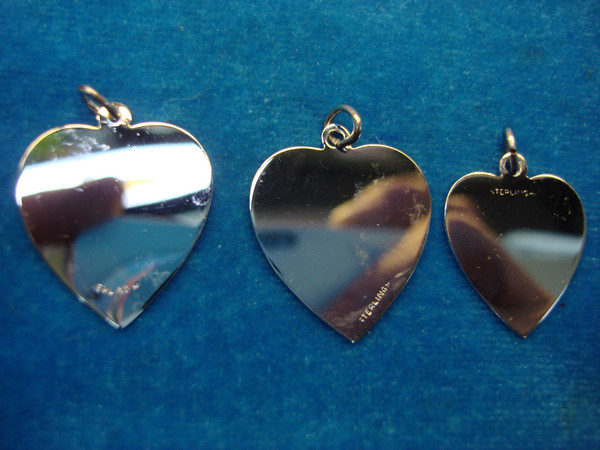 3 Sterling Silver Heart Charms - Engraved, 2 Sizes - Personalized Jewelry Gifts