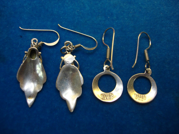 Sterling Silver Turquoise Dangle Earrings (2 Pairs) - Oval & Granule Style