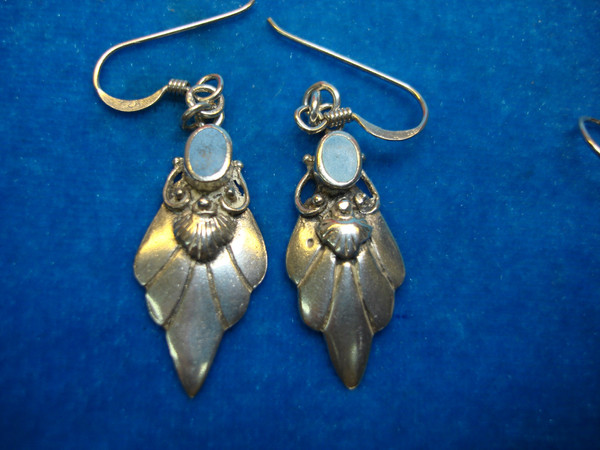 Sterling Silver Turquoise Dangle Earrings (2 Pairs) - Oval & Granule Style