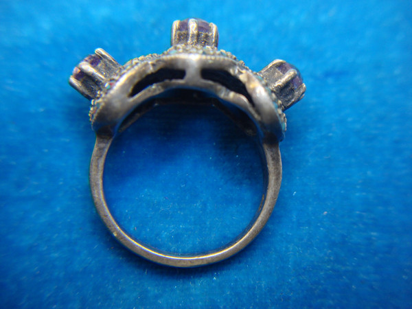 Vintage Sterling Silver Amethyst & Marcasite Ring (Size 7 1/2) - Heavy Statement Piece