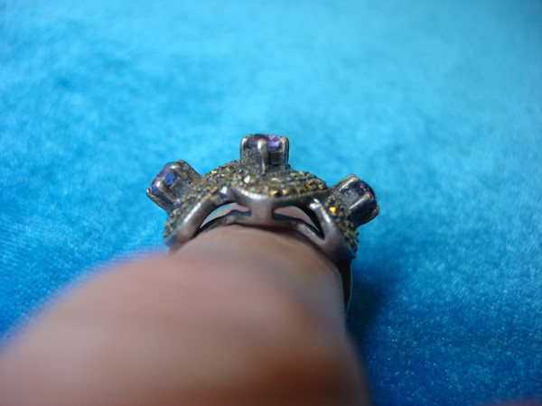 Vintage Sterling Silver Amethyst & Marcasite Ring (Size 7 1/2) - Heavy Statement Piece