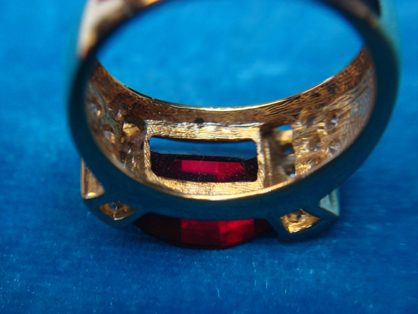 Sterling Silver & Gold Vermeil Men's Ring - Red Stone, Sim Diamond Accents