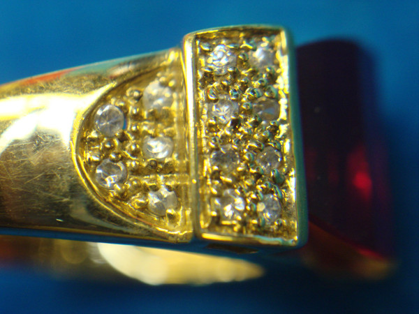 Sterling Silver & Gold Vermeil Men's Ring - Red Stone, Sim Diamond Accents