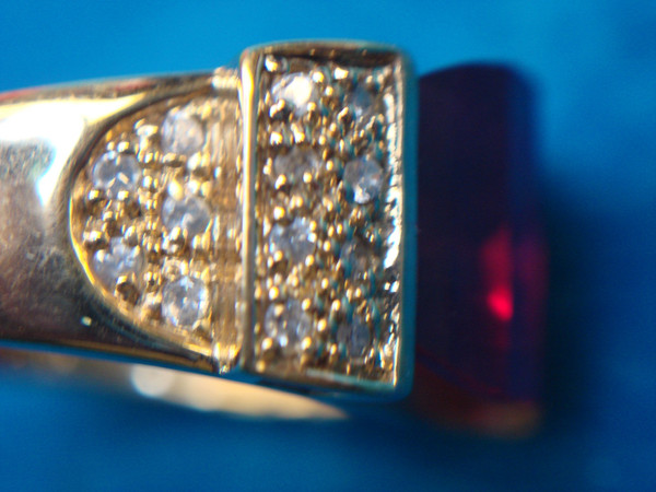 Sterling Silver & Gold Vermeil Men's Ring - Red Stone, Sim Diamond Accents