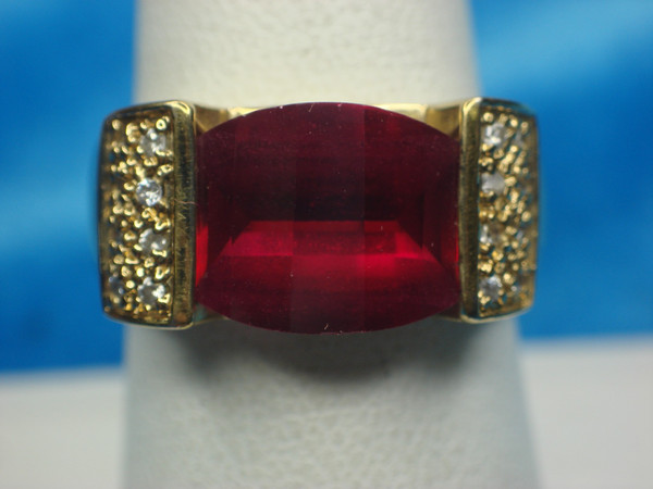 Sterling Silver & Gold Vermeil Men's Ring - Red Stone, Sim Diamond Accents
