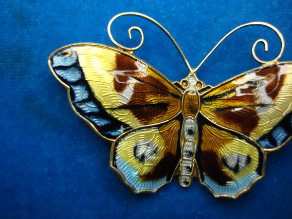 David Andersen Sterling Silver Butterfly Brooch Pin - Multicolor Enamel, Pre-Owned Excellent Condition