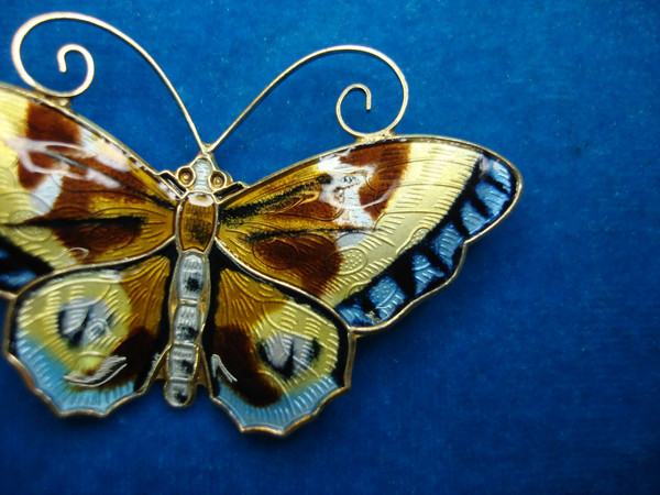 David Andersen Sterling Silver Butterfly Brooch Pin - Multicolor Enamel, Pre-Owned Excellent Condition