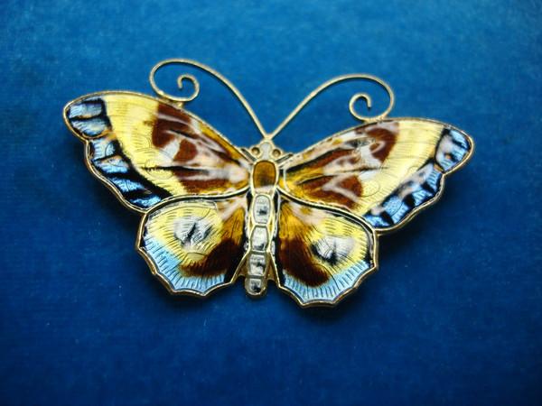 David Andersen Sterling Silver Butterfly Brooch Pin - Multicolor Enamel, Pre-Owned Excellent Condition