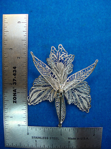 Vintage .800 Silver Filigree Orchid Pin Brooch - Authentic & Excellent Condition