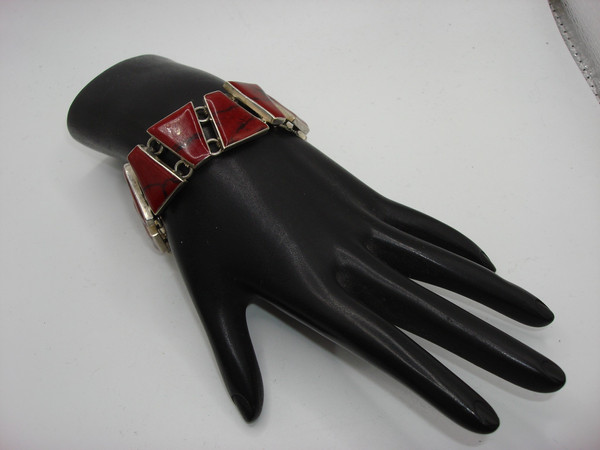 Vintage Sterling Silver Red Jasper Bracelet | 7 Inch Estate Find - 925