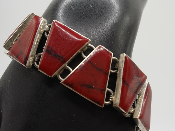 Vintage Sterling Silver Red Jasper Bracelet | 7 Inch Estate Find - 925