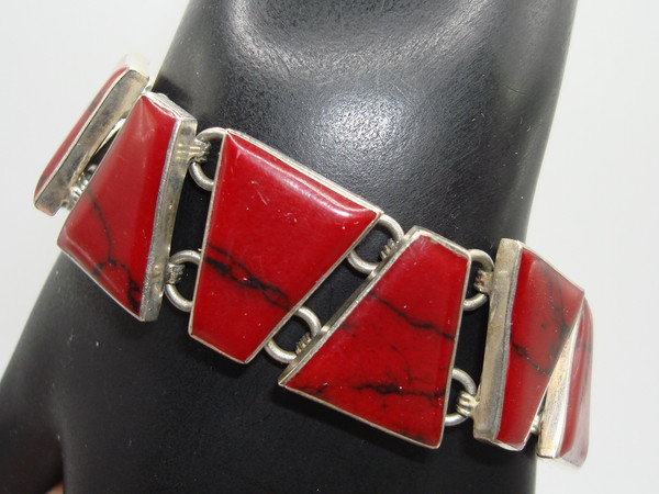 Vintage Sterling Silver Red Jasper Bracelet | 7 Inch Estate Find - 925