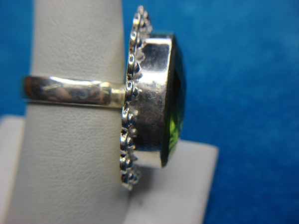 Extra Large Sterling Silver Peridot Ring (Size 8.5) - Vintage, Pre-Owned