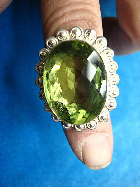 Extra Large Sterling Silver Peridot Ring (Size 8.5) - Vintage, Pre-Owned