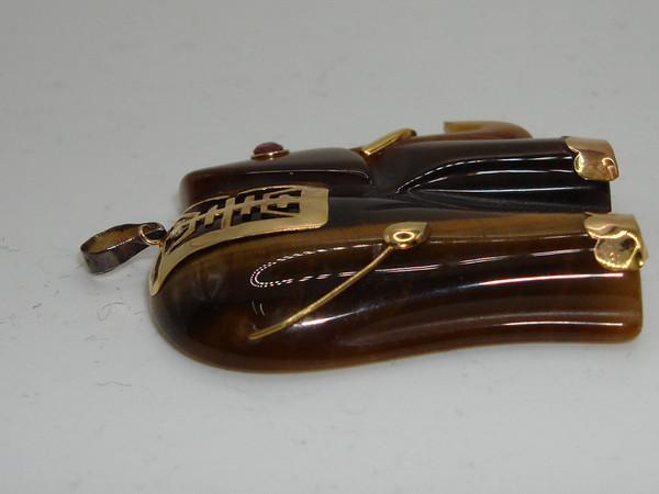 Vintage 14K Gold & Ruby Elephant Tiger's Eye Pendant - Statement Jewelry