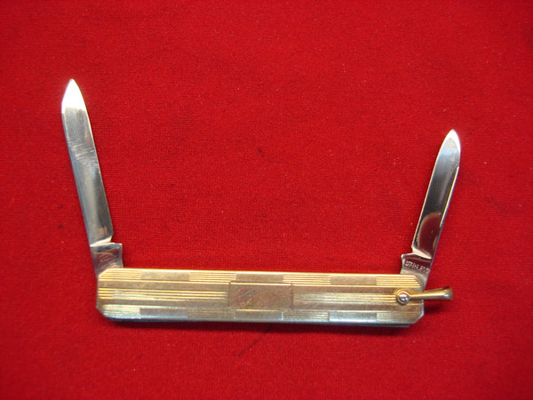 Vintage U.S.A. Vest Pocket Knife - Two Blades, Gold Tone Panels - Collectible