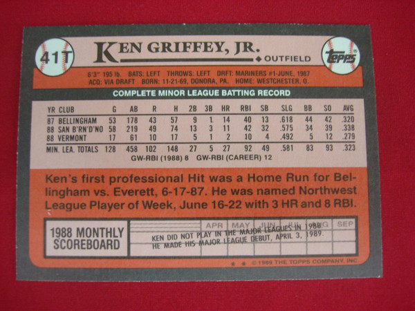 1989 Topps Traded Ken Griffey Jr Rookie Card #41T RC - Seattle Mariners - NM-MT Condition