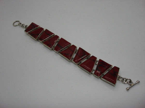 Vintage Sterling Silver & Red Jasper Bracelet - 7
