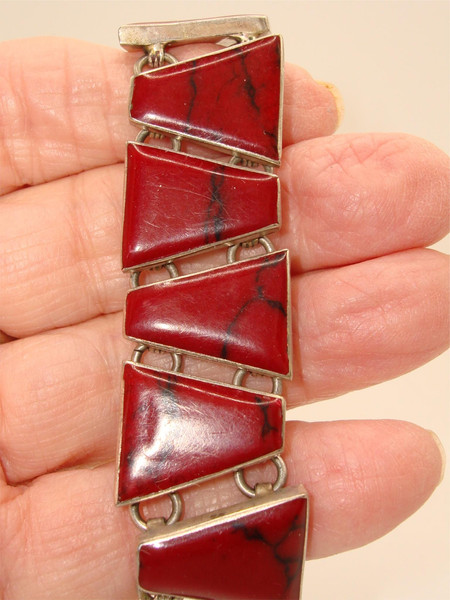 Vintage Sterling Silver & Red Jasper Bracelet - 7