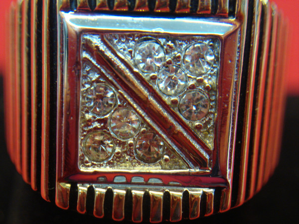 Men's Gold Tone Ring with Black Highlights & Diamonds - Size 10