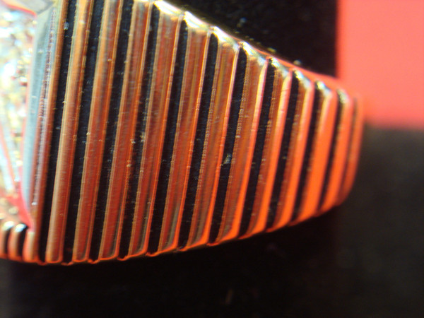 Men's Gold Tone Ring with Black Highlights & Diamonds - Size 10