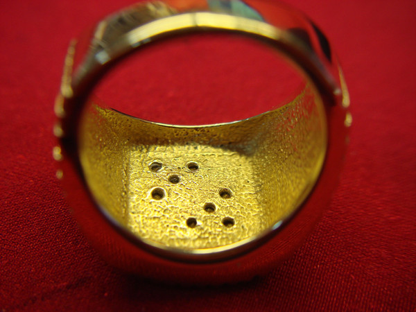 Men's Gold Tone Ring with Black Highlights & Diamonds - Size 10