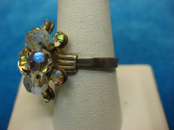 Vintage Aurora Borealis Silver Tone Ring (Adjustable, Size 10)