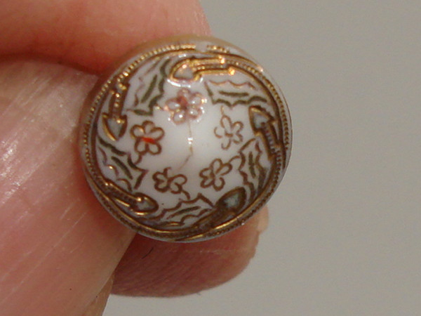 Vintage Victorian Glass Buttons (7) - Domed Milk Glass with Floral & Arrow Designs