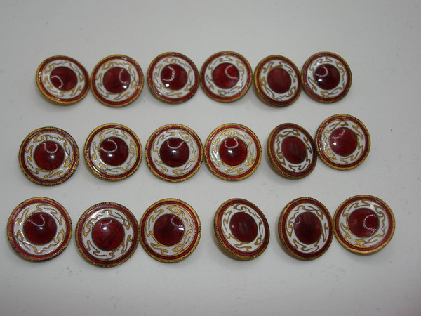 Antique Red & White Cloisonné Enamel Buttons (18pc) - Estate Find! Vintage Jewelry Supply
