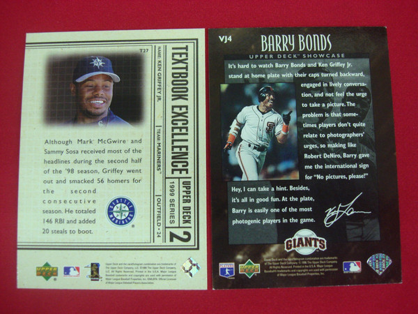 Ken Griffey Jr. Upper Deck Insert Cards: 1996 Lovero (Bonds) & 1999 Textbook Excellence
