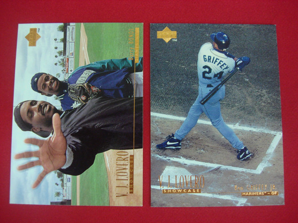 1996 Upper Deck V.J. Lovero Insert Cards: Ken Griffey Jr. #VJ4 (Bonds) & #VJ10 - Graded, Protective Sleeves