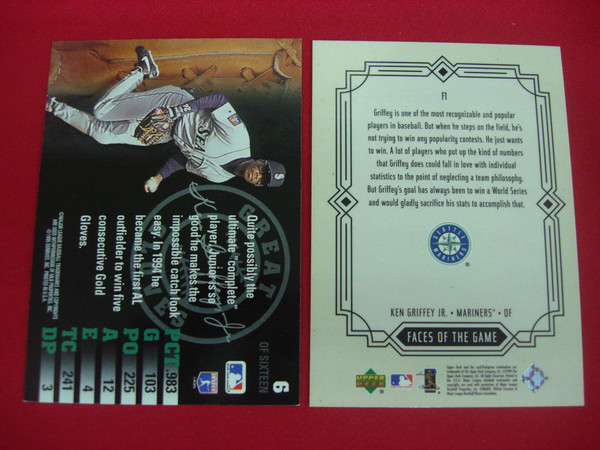 Vintage Ken Griffey Jr. Baseball Card Lot - 1995 Leaf Great Gloves & 1999 Upper Deck Faces