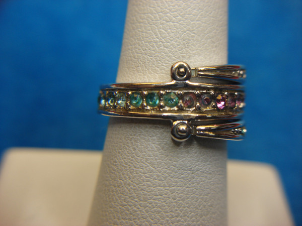 Reversible Silver Tone Ring with Multicolor Stones - Size 7.5