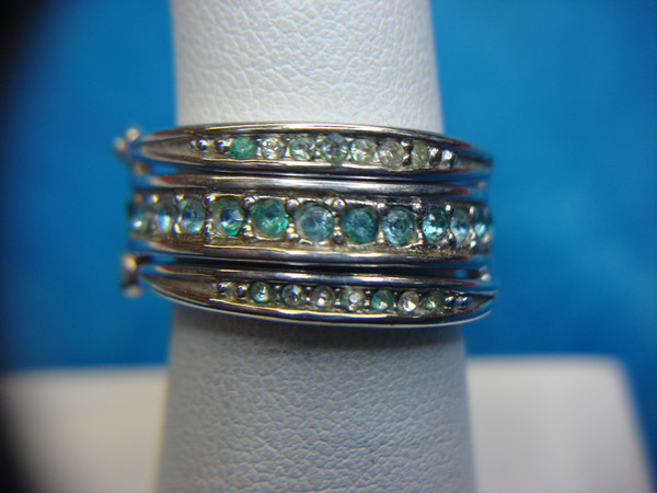 Reversible Silver Tone Ring with Multicolor Stones - Size 7.5