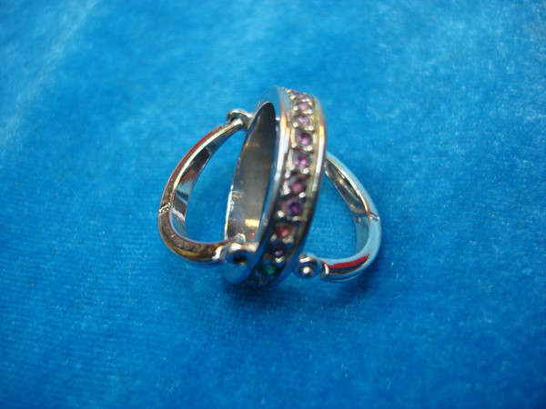 Reversible Silver Tone Ring with Multicolor Stones - Size 7.5