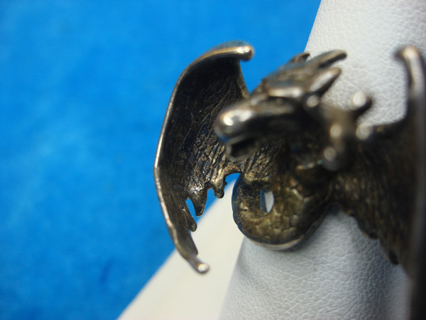 Sterling Silver Flying Dragon Ring - Size 7.5, Detailed Cosplay Jewelry