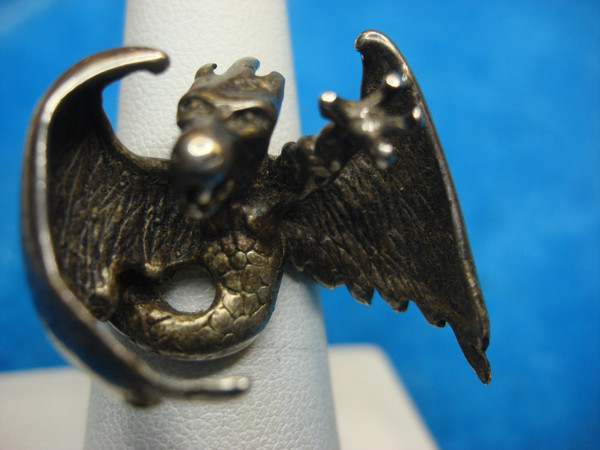 Sterling Silver Flying Dragon Ring - Size 7.5, Detailed Cosplay Jewelry