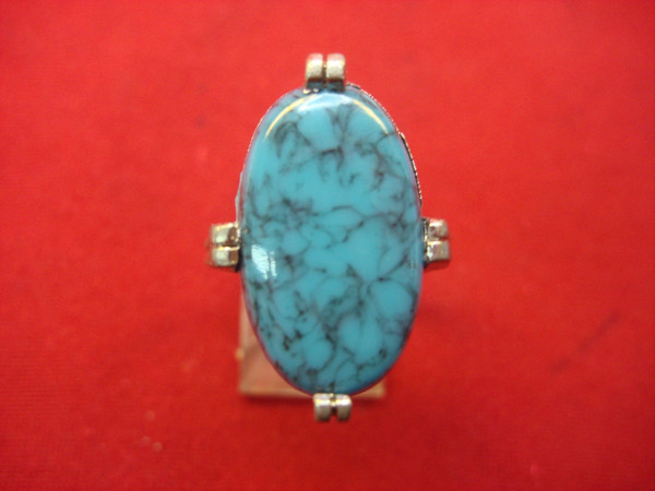 3 Silver Tone Rings with Faux Turquoise - Sizes 6 & Adjustable 7