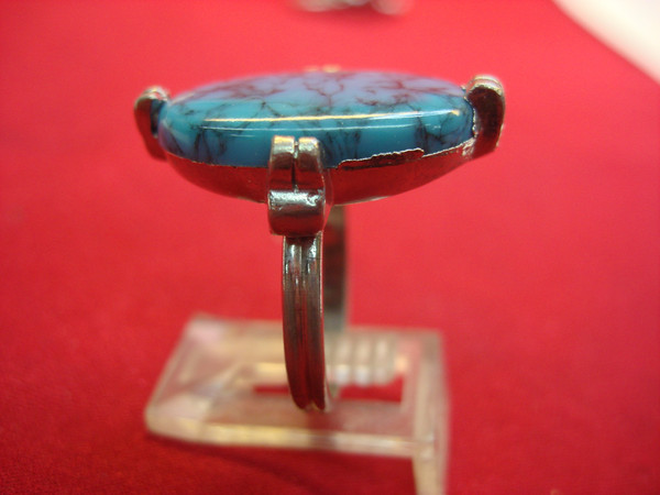 3 Silver Tone Rings with Faux Turquoise - Sizes 6 & Adjustable 7