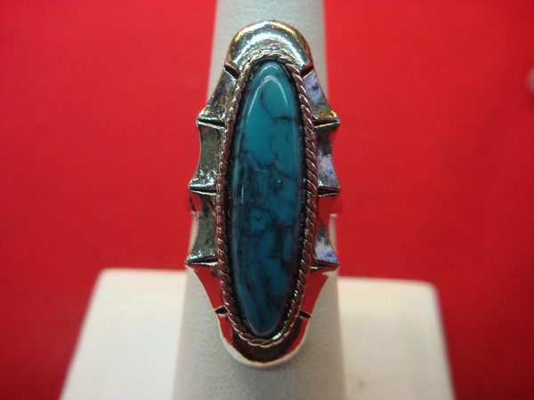 3 Silver Tone Rings with Faux Turquoise - Sizes 6 & Adjustable 7