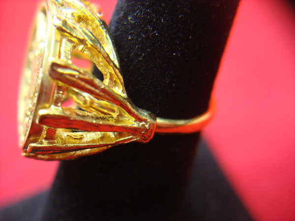 Gold Tone Ring with Heraldic Eagle - Vintage Inspired, Adjustable & Like Old Silver Dollars