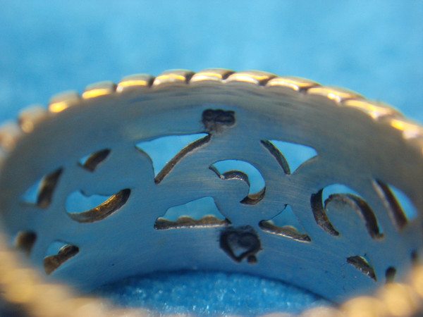 Sterling Silver Band Ring w/ Enamel Accents - Size 8, Unique Pattern