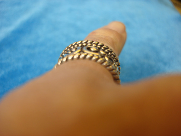 Sterling Silver Band Ring w/ Enamel Accents - Size 8, Unique Pattern