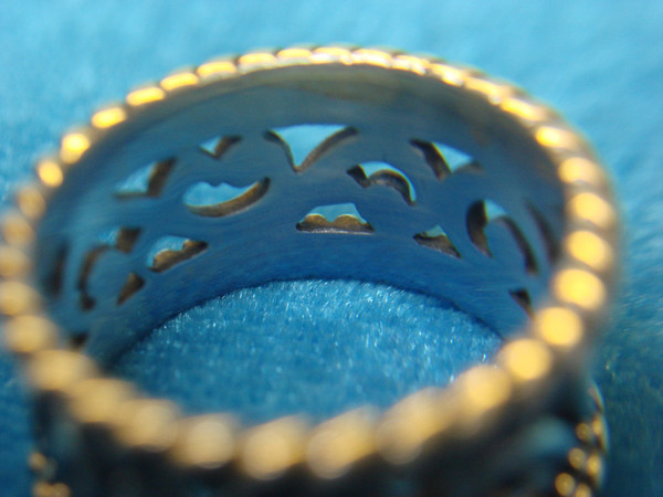 Sterling Silver Band Ring w/ Enamel Accents - Size 8, Unique Pattern