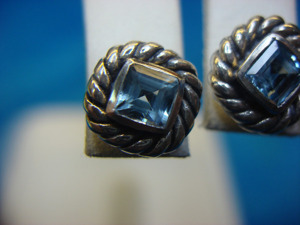 Sterling Silver Blue Topaz Stud Earrings - Pre-Owned, Excellent Condition
